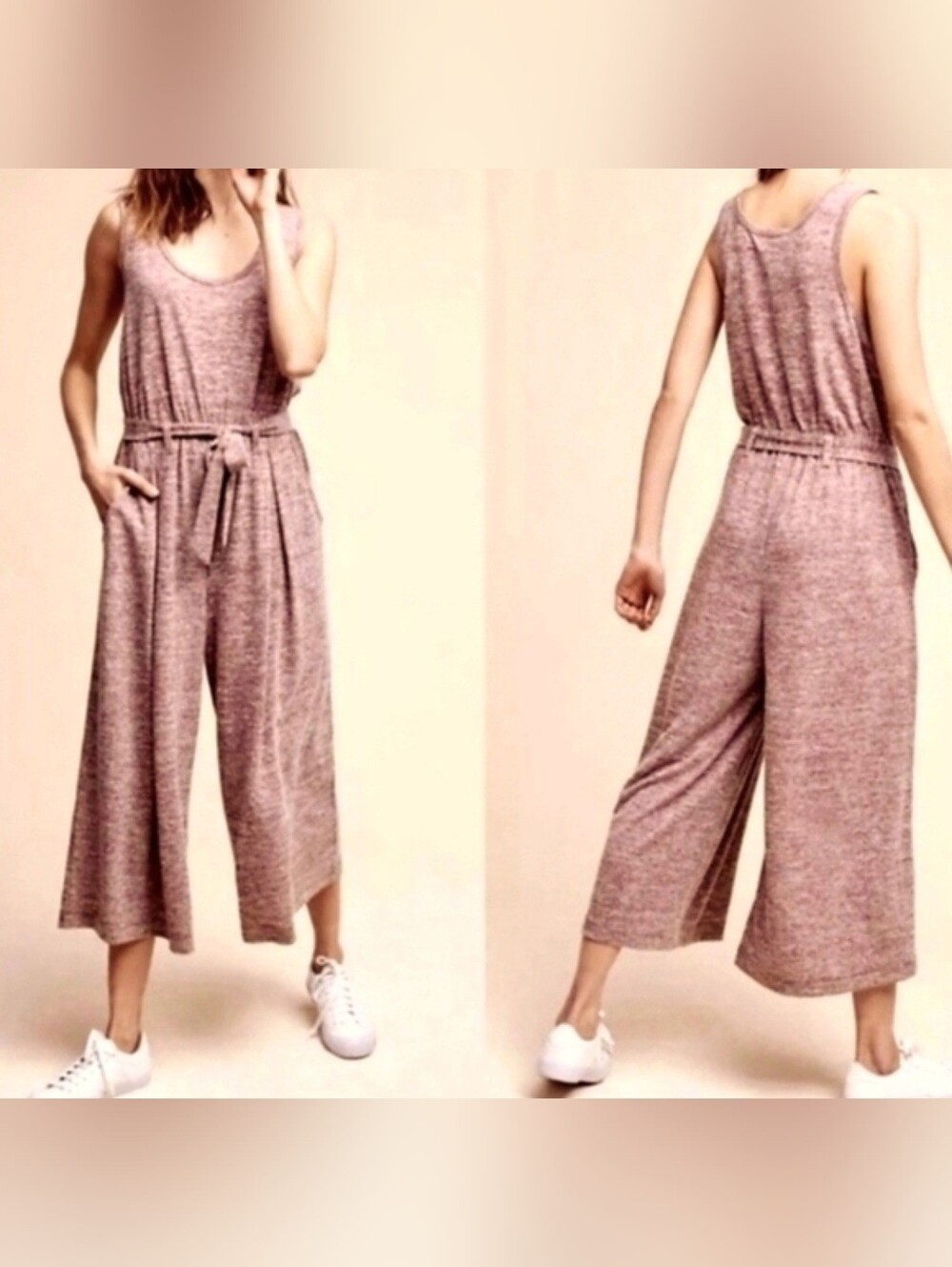 Anthropologie Saturday Sunday Sleeveless Crop Wide-Leg Jumpsuit Stretchy
